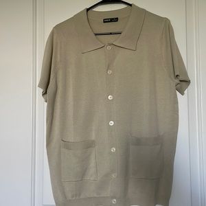 Cream knit sweater shirt sleeve button down